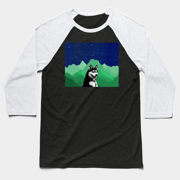 Husky and Mountains Baseball T-Shirt by Santag